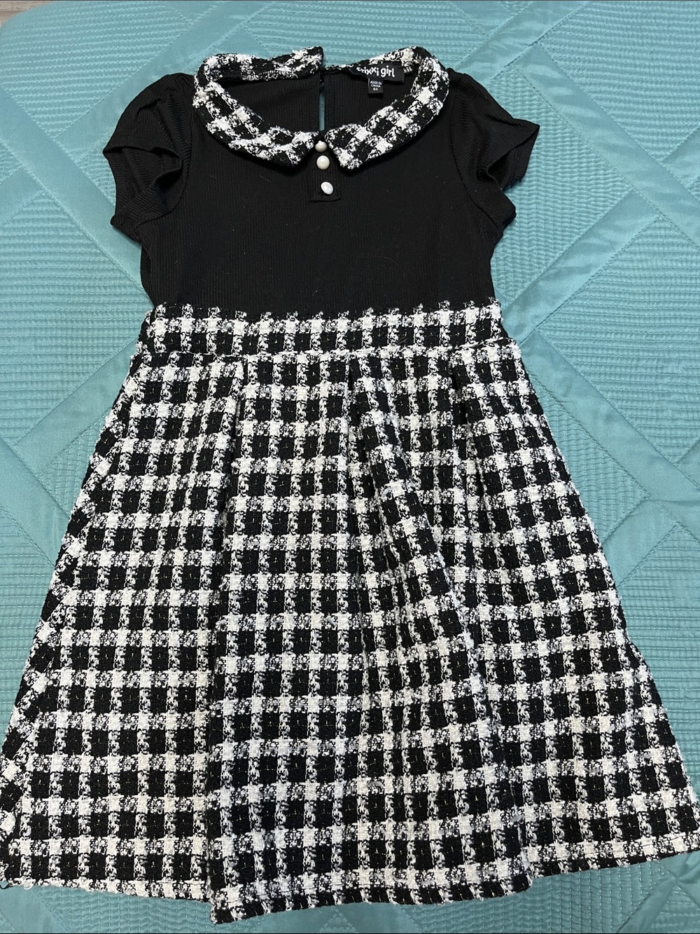 Trixxi Black and White Tweed-Trim Dress